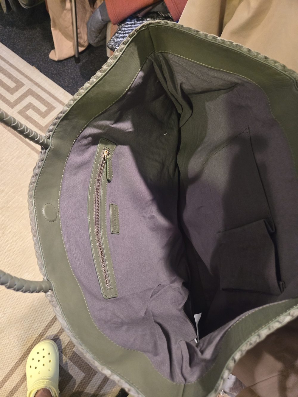 QUINCE Woven Olive Green Leather Tote Bag - Picture 10 of 10